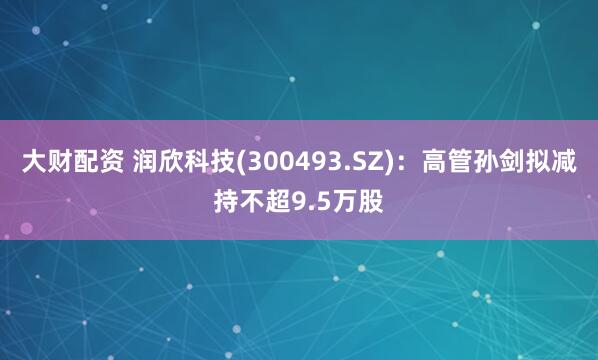 大财配资 润欣科技(300493.SZ)：高管孙剑拟减持不超9.5万股