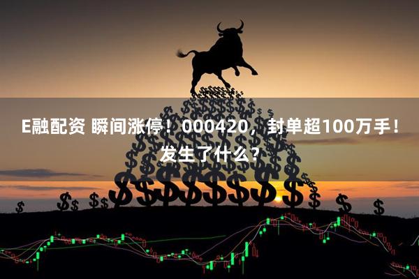 E融配资 瞬间涨停！000420，封单超100万手！发生了什么？