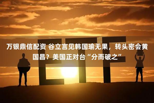 万银鼎信配资 谷立言见韩国瑜无果，转头密会黄国昌？美国正对台“分而破之”
